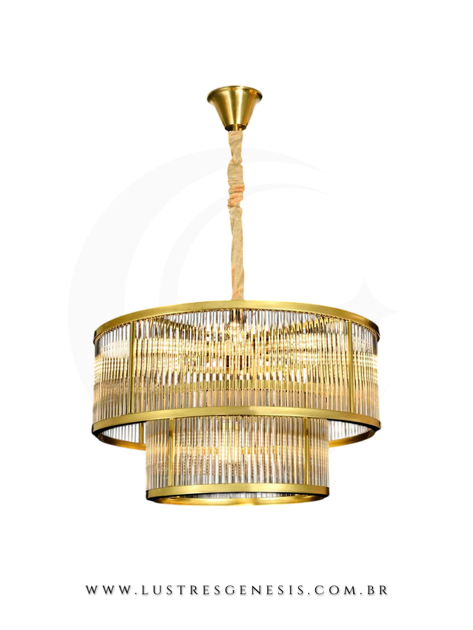Lustre Pendente Ø60cm de Cristal Dourado Redondo Para Salas de Luxo, Escritórios e Mesa de Jantar